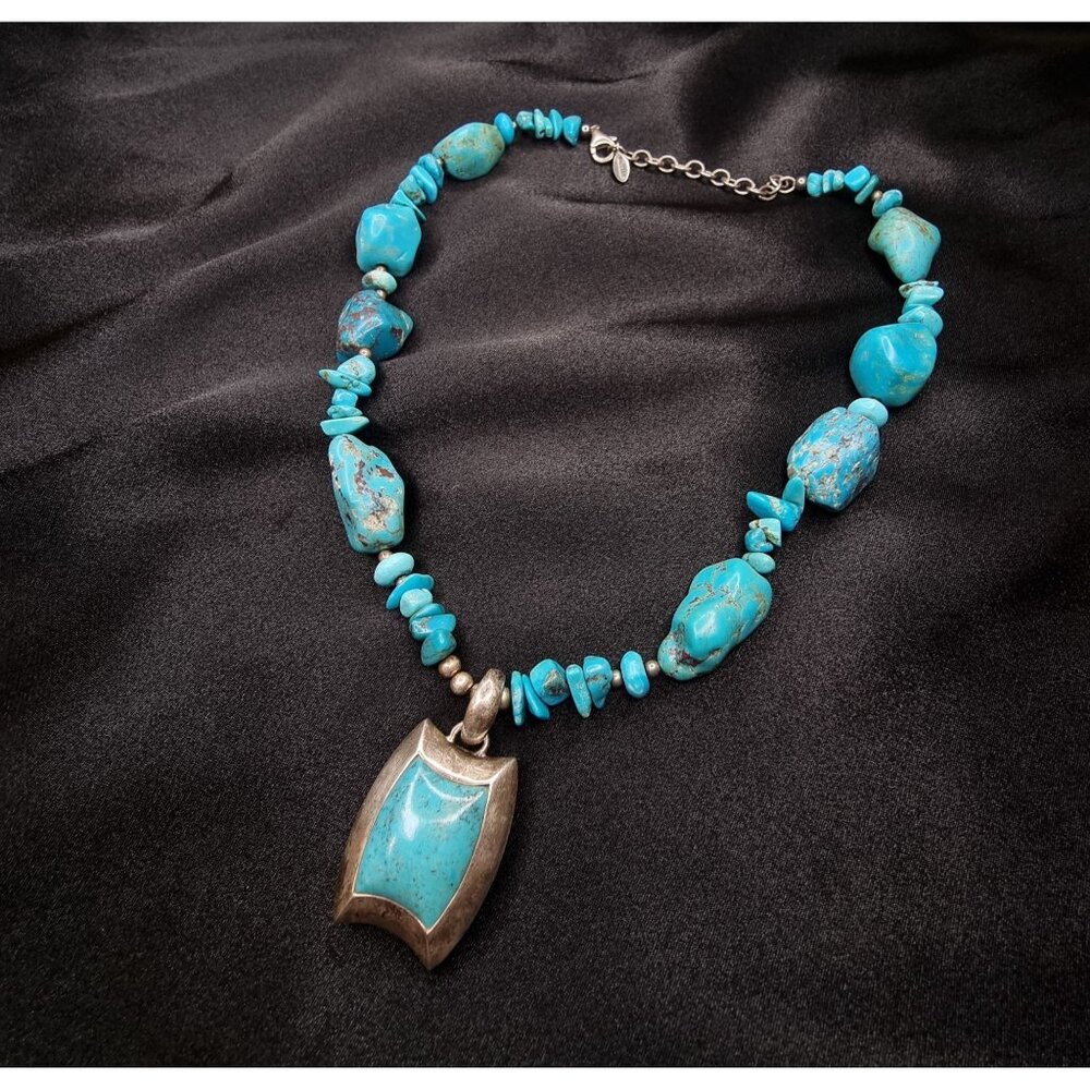 Barse 925 Sterling Silver Turquoise Beaded Necklace With Pendant Boho Chic Jewel